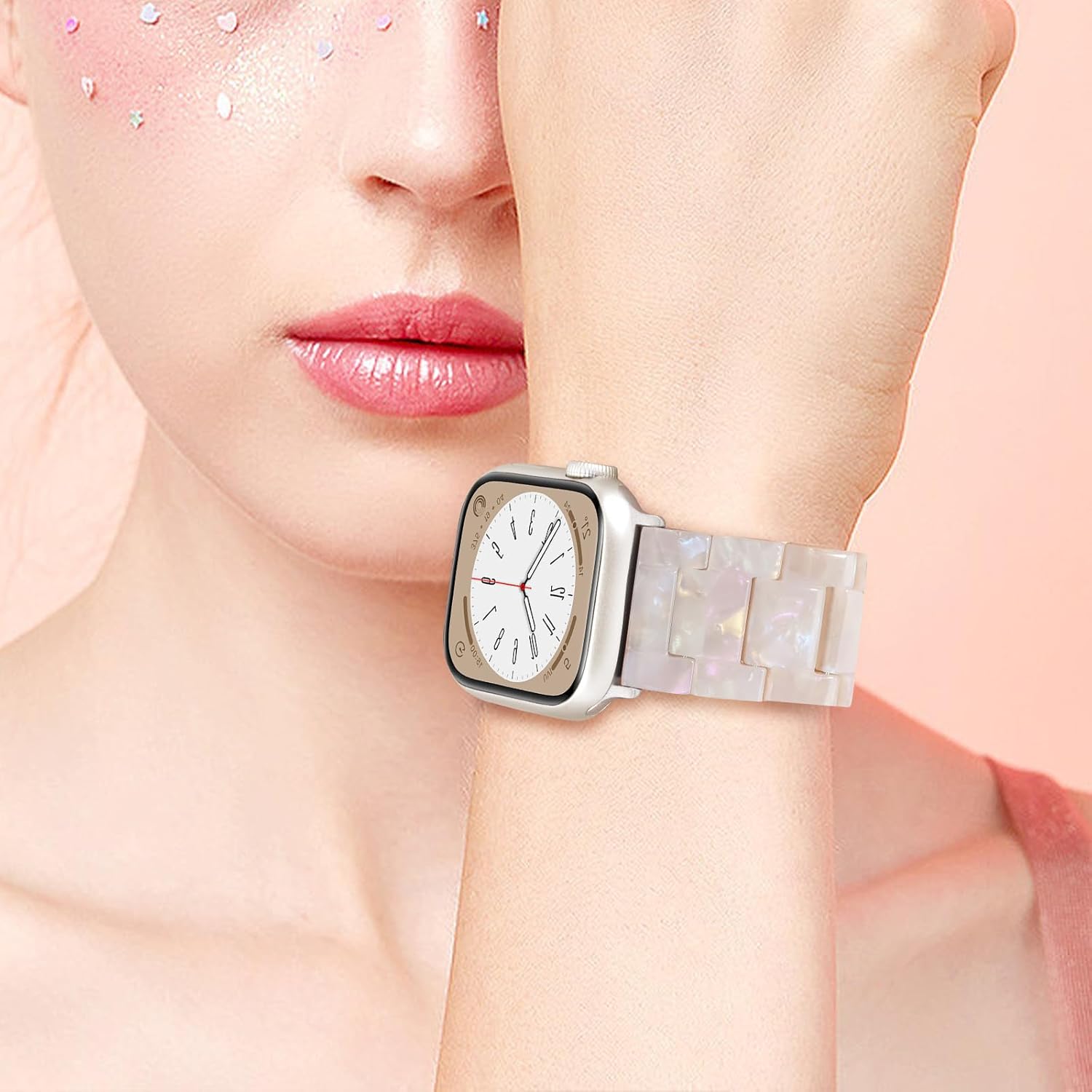 V-MORO – Correa ligera de resina para Apple Watch Series 8, correa de 1.77pulgadas, con hebilla de acero inoxidable Starlight, compatible con iWatch