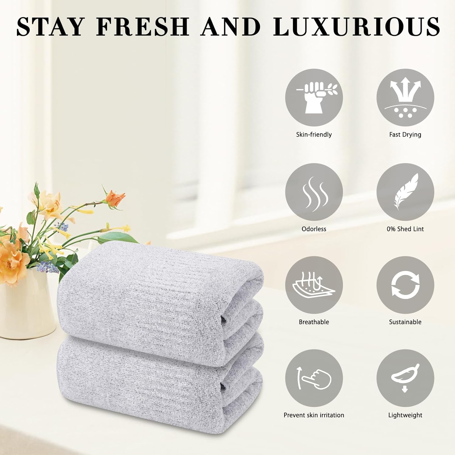 Juego de 2 toallas de baño de felpa de 2 a 27 x 54 pulgadas, toallas ultrasuaves y ligeras para baño, toallas de lujo multiusos para fitness, spa,