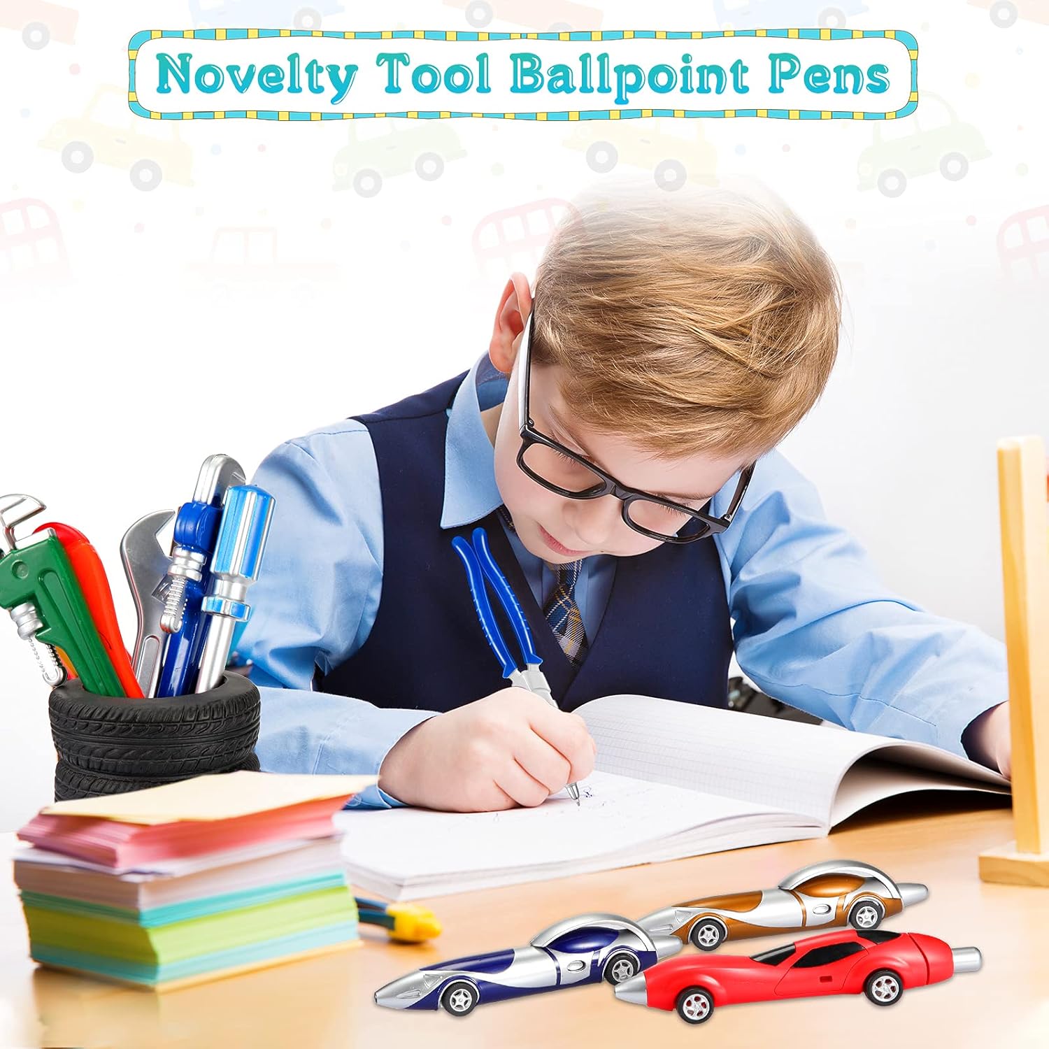Zonon 24 bolígrafos de auto y novedosas herramientas, bolígrafos de tinta colorida, bolígrafos de escritura divertidos, bolígrafos de escritura para