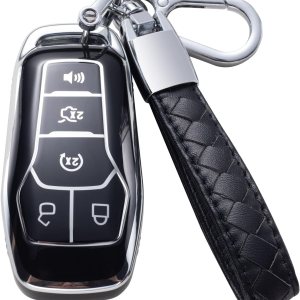 CHEZENHUI Compatible con funda para llavero de Ford con cordón de cuero, funda protectora para llave de automóvil Ford 2017 Fusion F250 F350 F450 CHEZENHUI Compatible con funda para llavero de Ford con cordón de cuero, funda protectora para llave de automóvil Ford 2017 Fusion F250 F350 F450