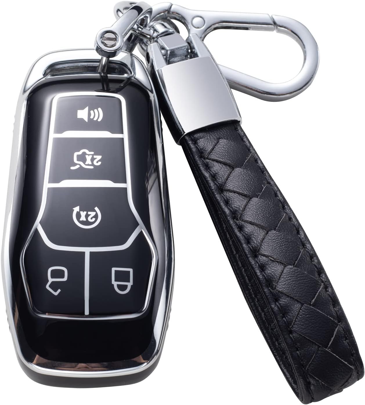 CHEZENHUI Compatible con funda para llavero de Ford con cordón de cuero, funda protectora para llave de automóvil Ford 2017 Fusion F250 F350 F450