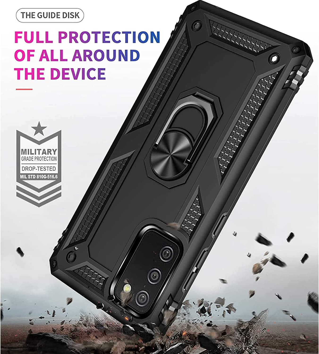 TJS Funda compatible con Samsung Galaxy A03S, con protector de pantalla de vidrio templado, soporte magnético con soporte magnético resistente