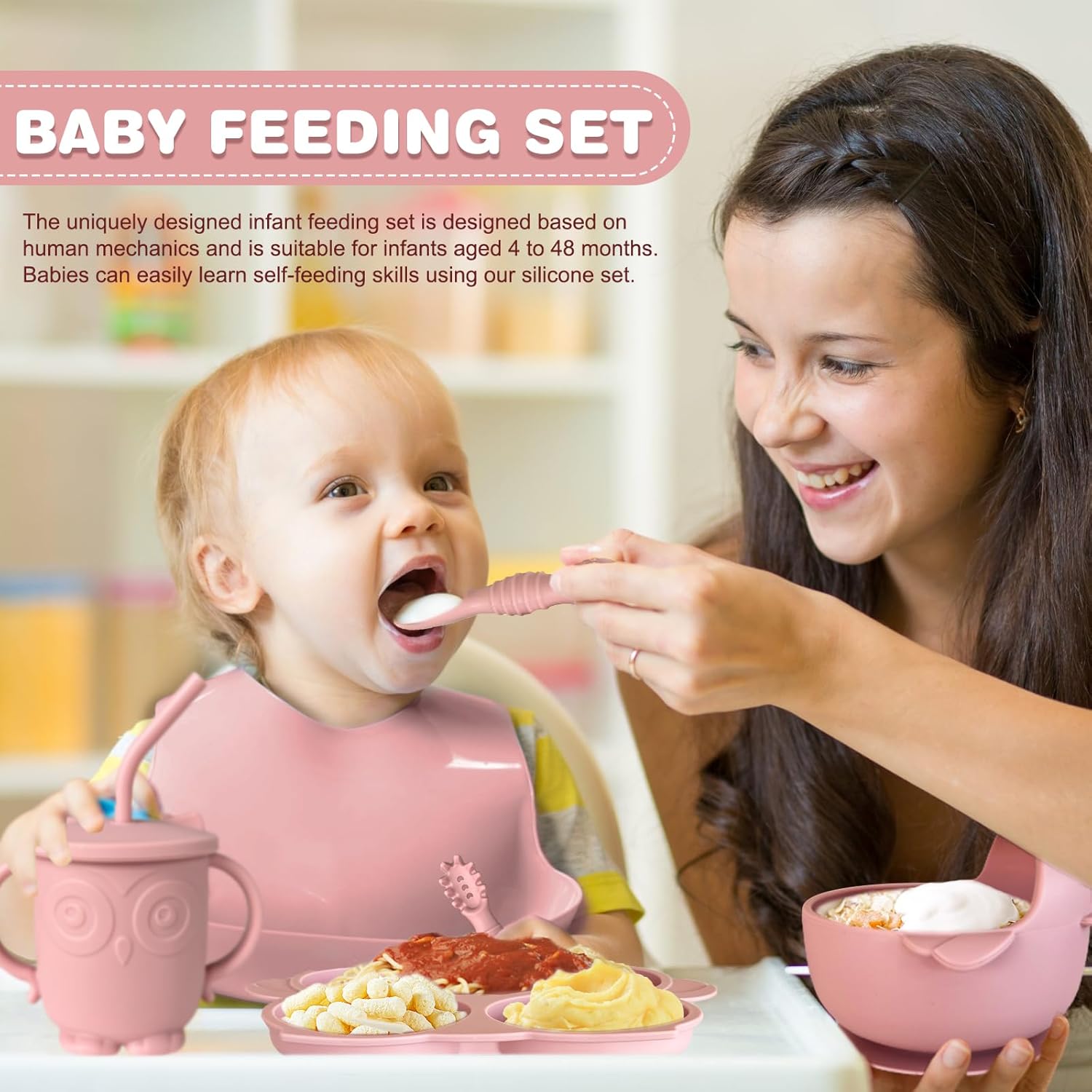 Baby Led Weaning Supplies – Juego de 10 piezas de silicona para bebés, precuchara y tenedor, babero ajustable, cuenco de silicona con succión para
