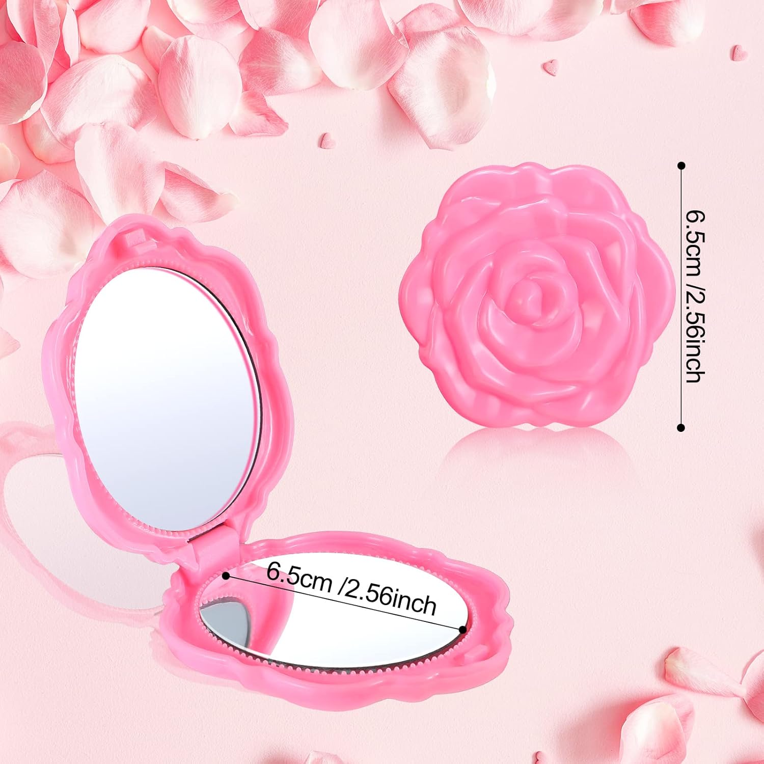 Yulejo Paquete de 20 espejos compactos color rosa, espejo de plástico, mini espejo de maquillaje de viaje, espejos plegables portátiles en forma de
