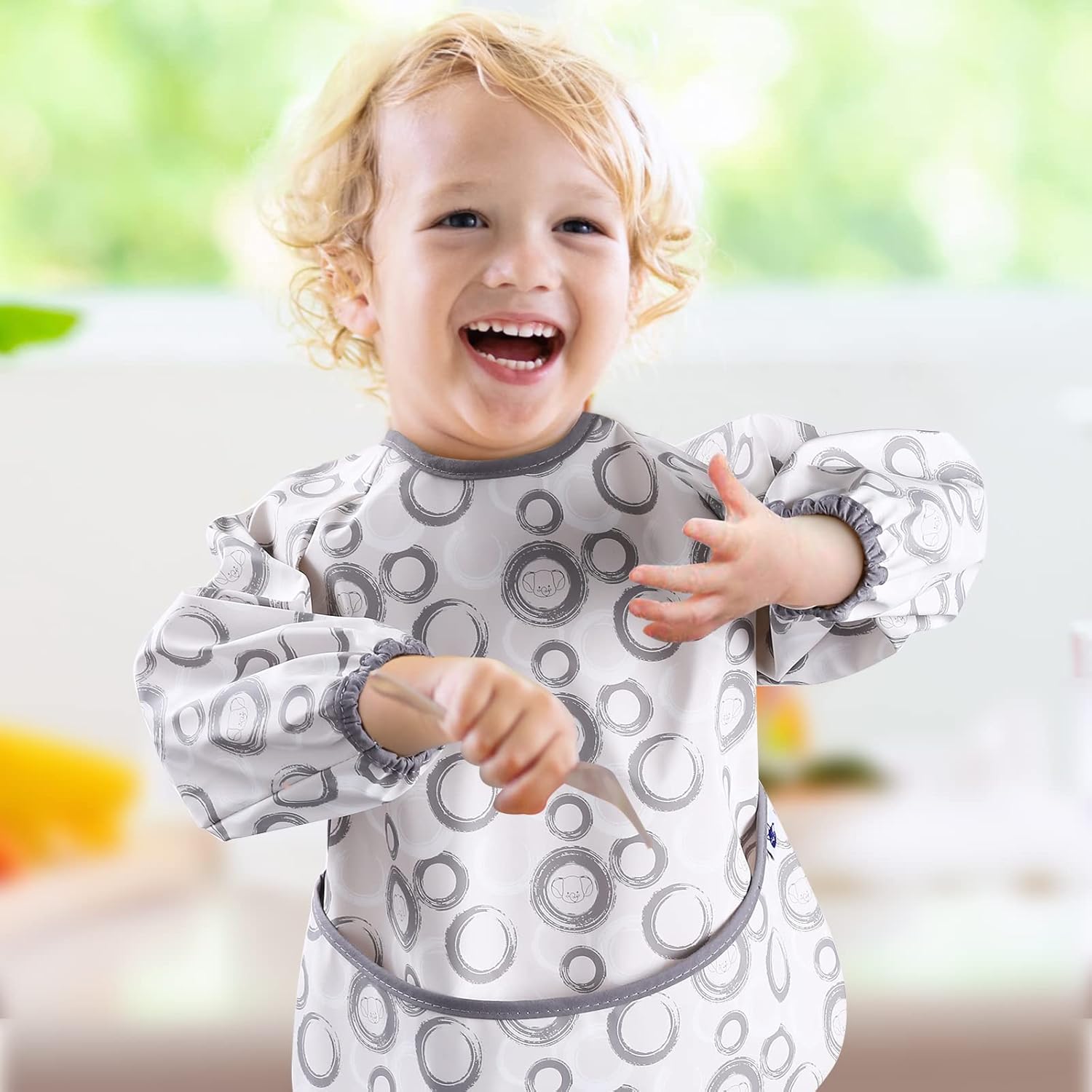 SPINFOX Paquete de 2 baberos impermeables para bebé, baberos para comer con bolsillo para atrapar alimentos, babero suave a prueba de desorden para