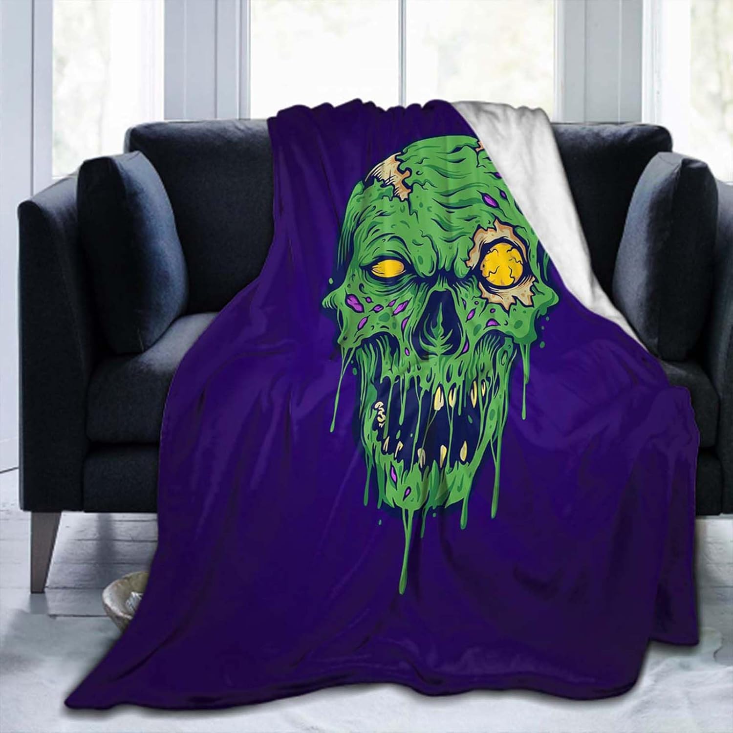 Manta de 40 x 50 pulgadas, manta de franela de calavera de terror zombi, suave, acogedora, mullida y cálida para adultos en sofá, cama, 50 x 40
