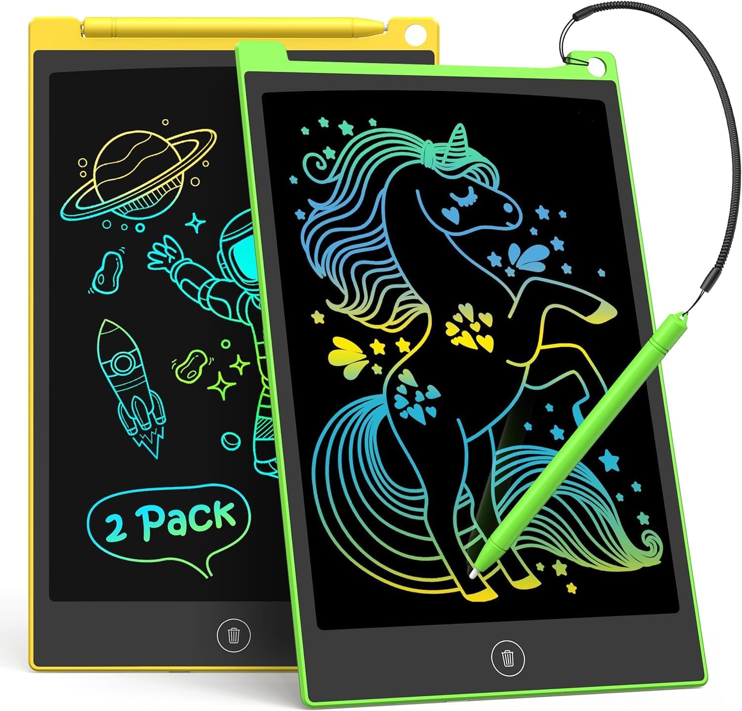 TECJOE Paquete de 2 tabletas de escritura LCD, tableta de dibujo colorida de 8.5 pulgadas para niños, juegos de viaje, actividades de aprendizaje,