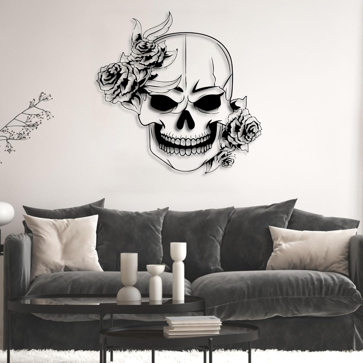 Arte de pared de metal con calavera de azúcar, arte de pared de metal gótico, arte de pared de metal esqueleto, decoración de pared de metal de