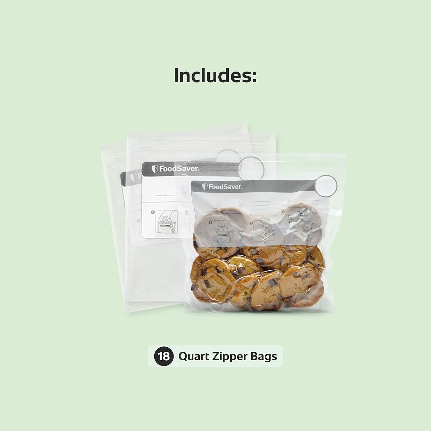 FoodSaver Bolsas con cremallera al vacío de construcción multicapa sin BPA de 1 cuarto de galón, 18 unidades (paquete de 2)