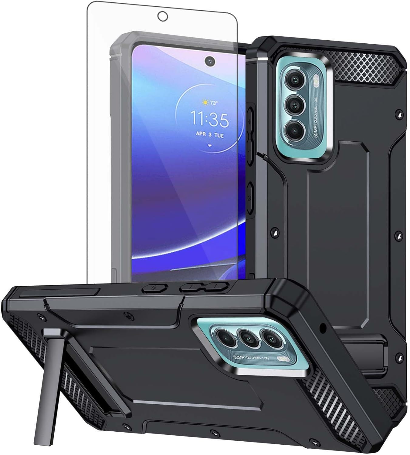 Asuwish Funda para teléfono Moto G Stylus 2022 4G con protector de pantalla de vidrio templado y soporte delgado y resistente de grado militar,