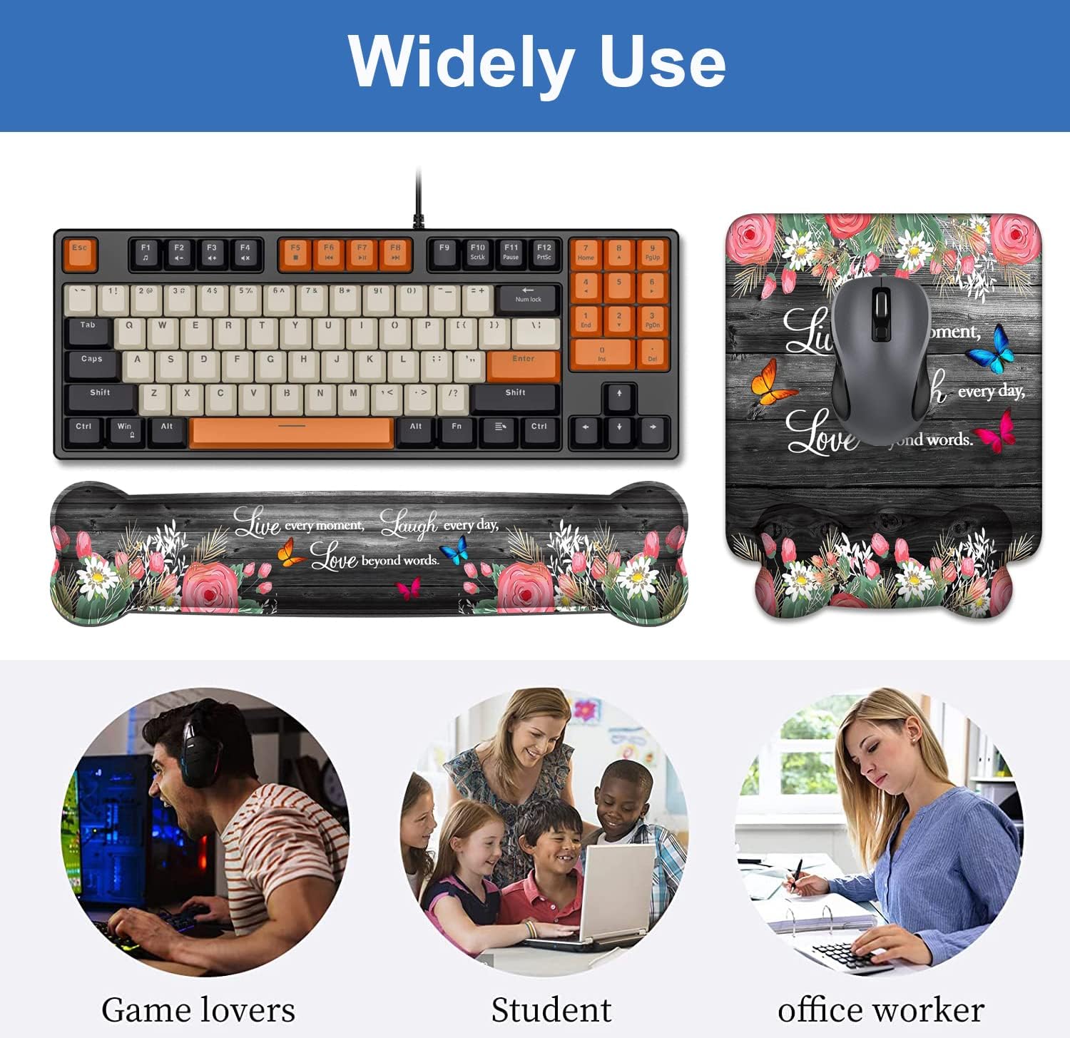 Reposamuñecas para teclado + alfombrilla para mouse con posavasos, base de poliuretano antideslizante, alfombrilla ergonómica para mouse para el