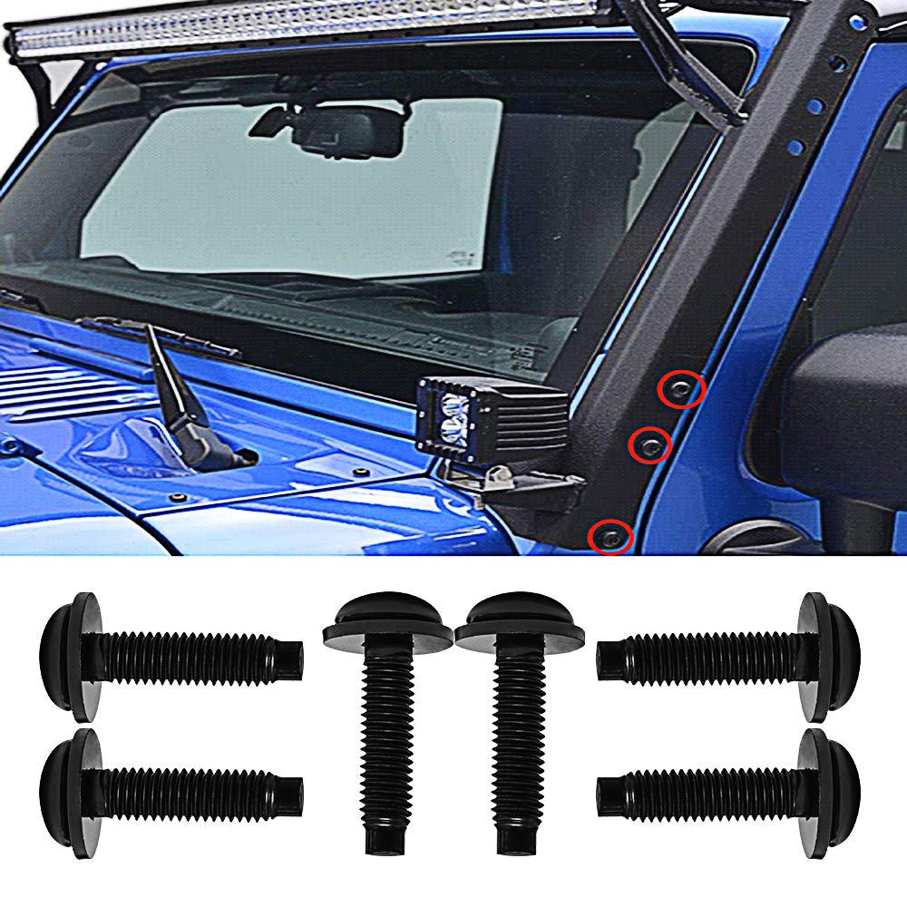 Juego de 6 tornillos Torx M8 extra largos estilo OEM para Jeep Wrangler JK 2007-2018 para soportes de luz LED en pilares, marco de parabrisas,