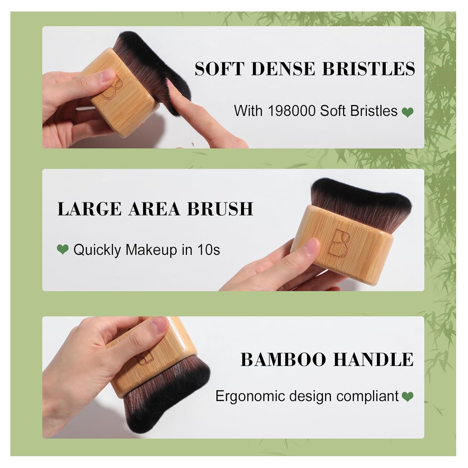 BS-MALL Juego de 2 brochas de maquillaje autobronceadoras para el cuerpo, mango de bambú natural ecológico, cerdas sintéticas ultrasuaves, perfecto