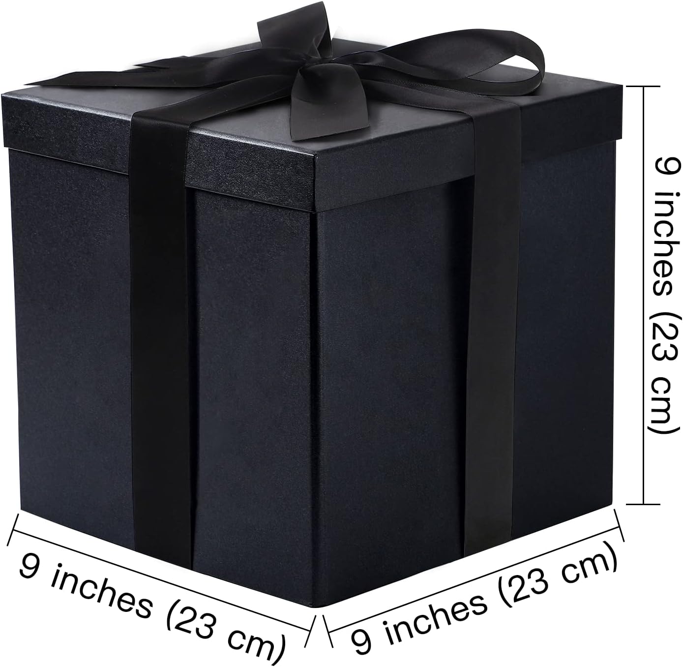 RUSPEPA Caja de regalo de cumpleaños mediana con tapas, cinta y papel de seda, caja de regalo plegable, 1 unidad, 9 x 9 x 9 pulgadas, color negro