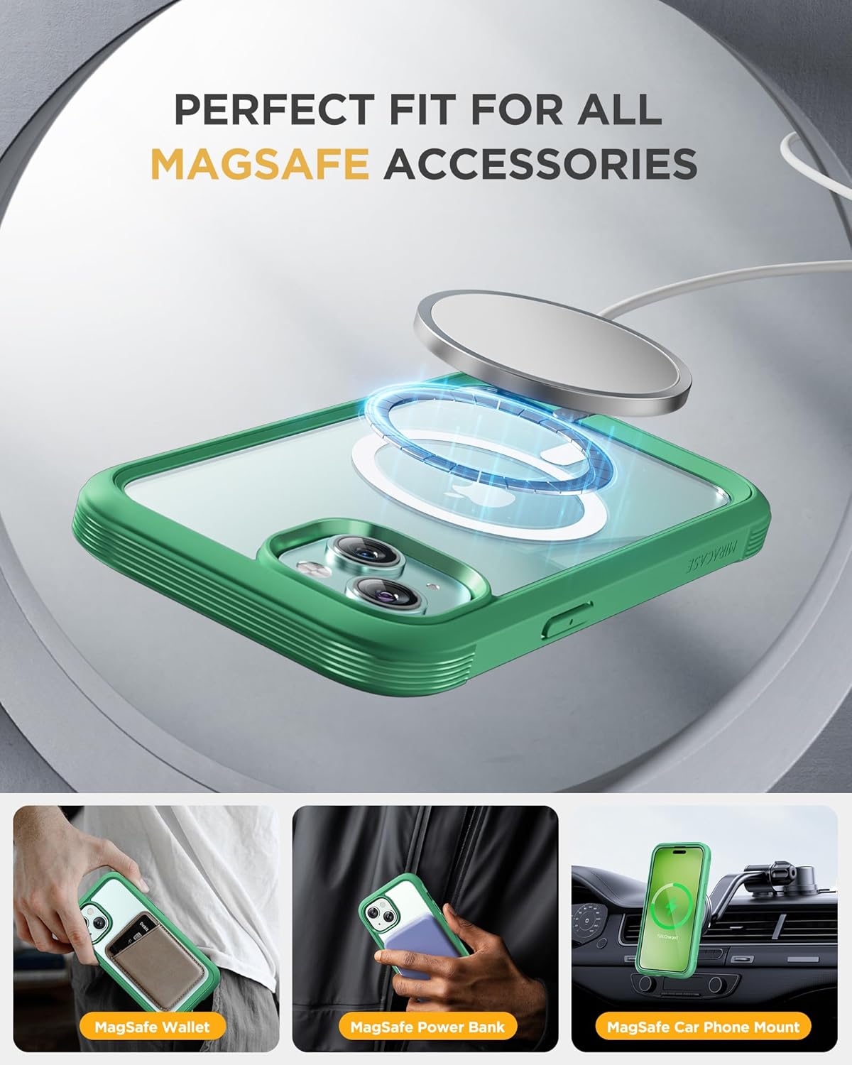 Miracase Glass Series – Funda para iPhone 15 compatible con MagSafe Funda magnética de cuerpo completo con protector de pantalla integrado de vidrio