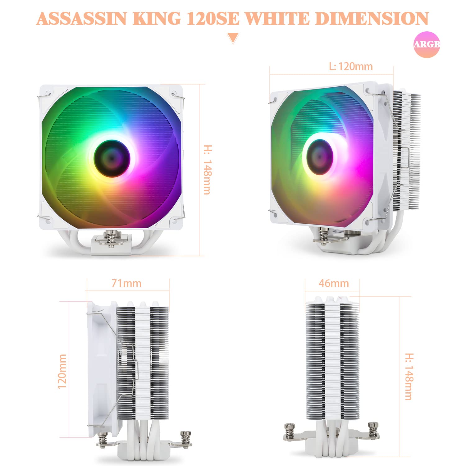 Thermalright Assassin King 120 SE – Enfriador de aire para CPU ARGB blanco, AK120 SE White ARB, 5 tubos de calor, enfriador de CPU silencioso