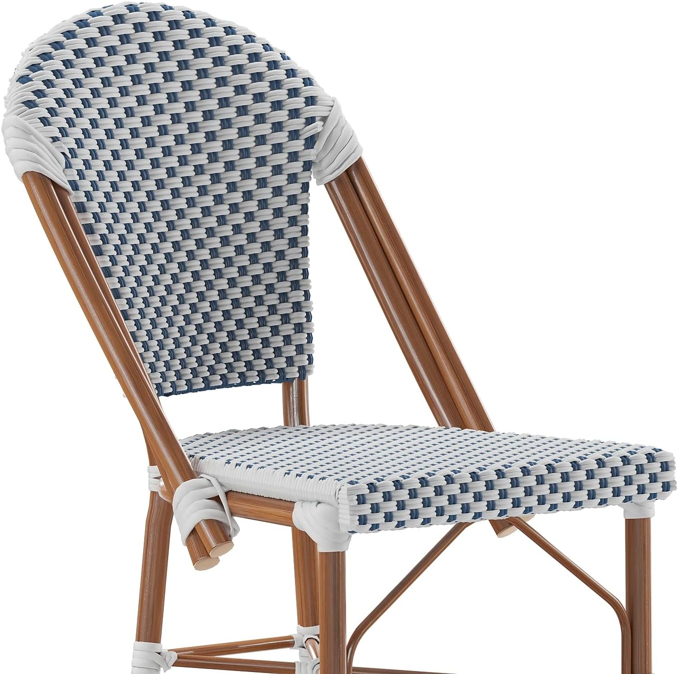 Flash Furniture Lourdes Taburete de bar francés de grado comercial, apilable para interiores y exteriores, 30 pulgadas de alto, acabado blancoazul
