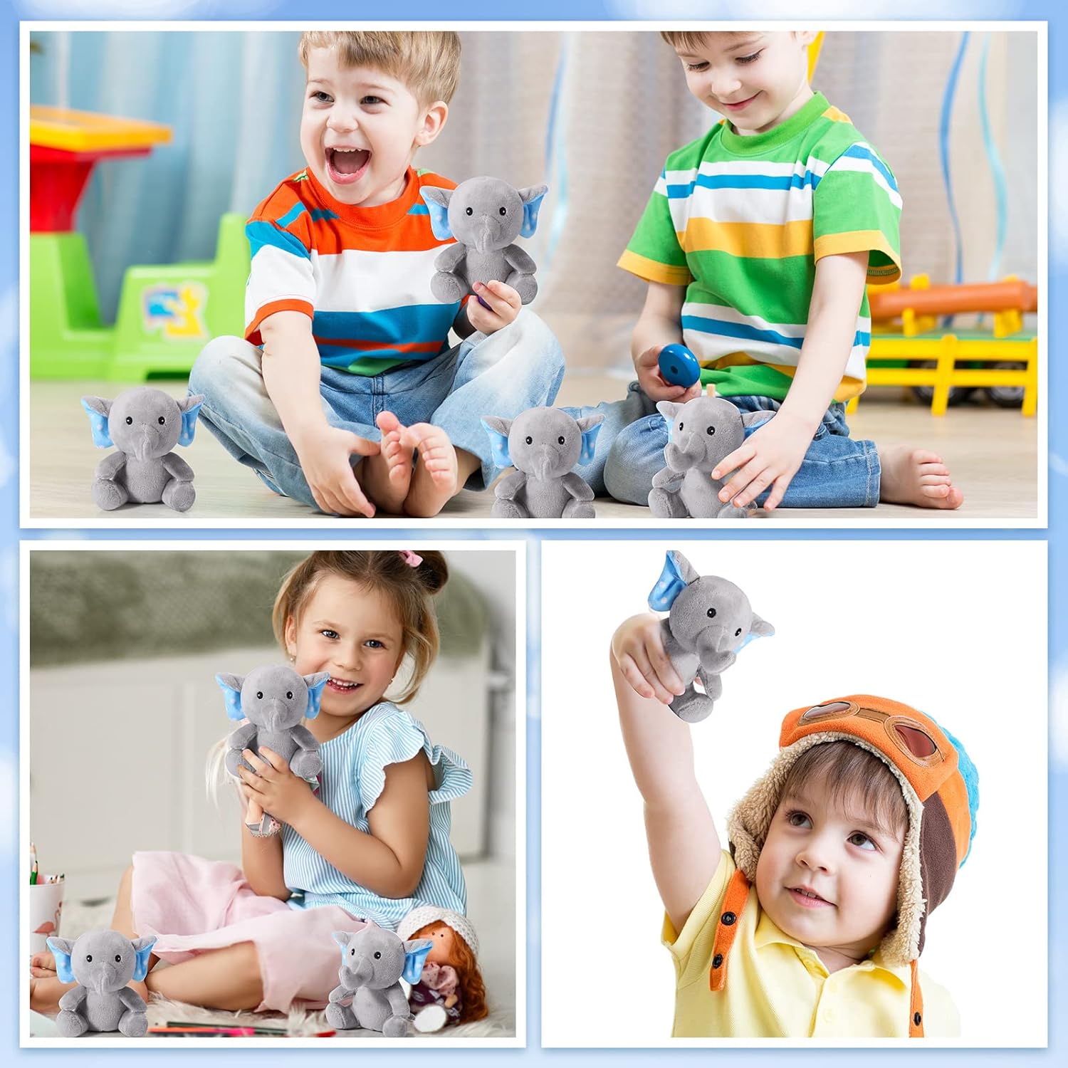 12 piezas de mini elefante de peluche de 4 pulgadas, pequeños y lindos juguetes de elefante de bosque suave para niños y niñas, decoración de baby