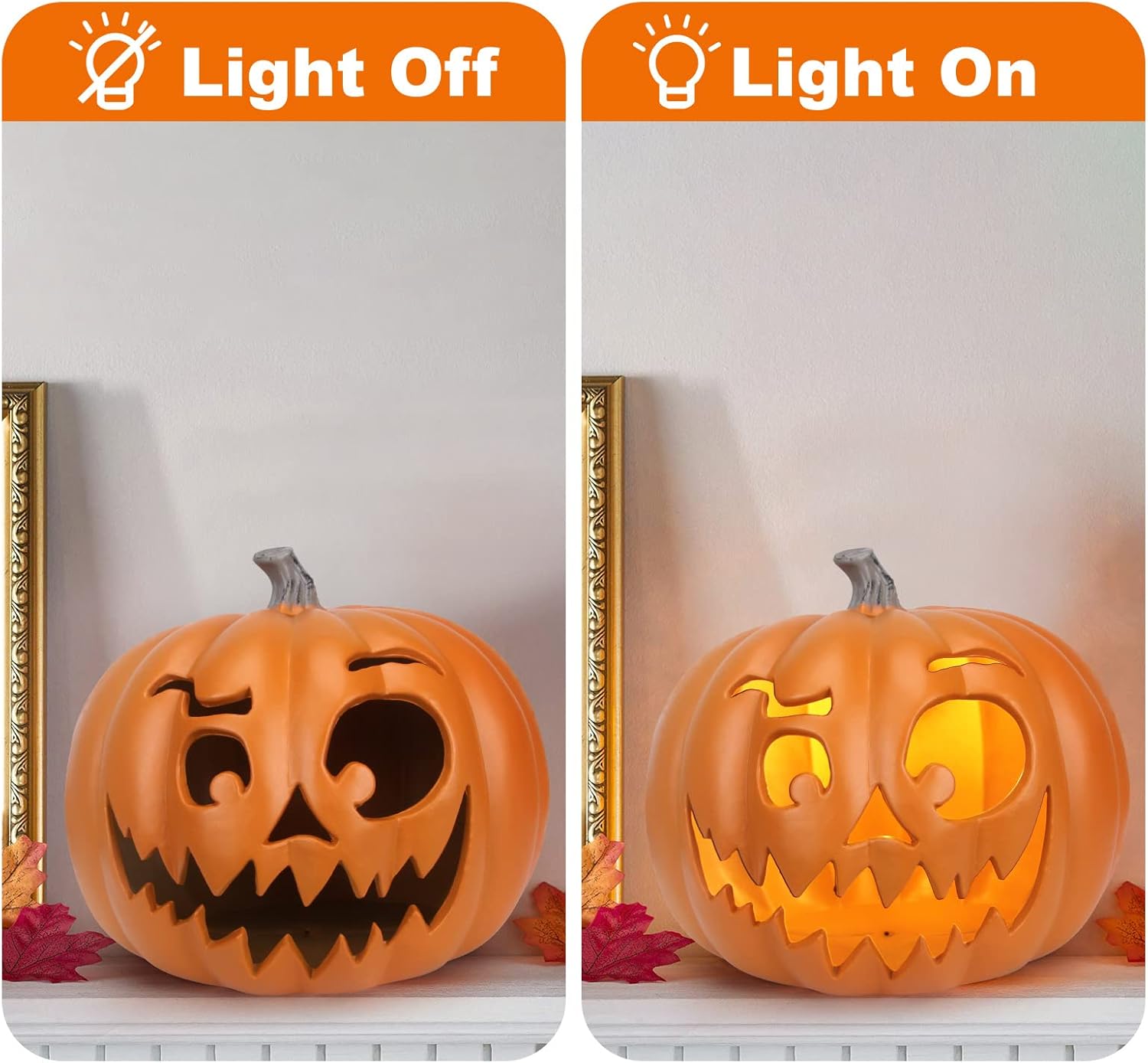 Farol Jack O con luz de calabaza de Halloween, luces de calabaza preiluminadas para porche de Halloween, fiesta, puerta delantera, chimenea,