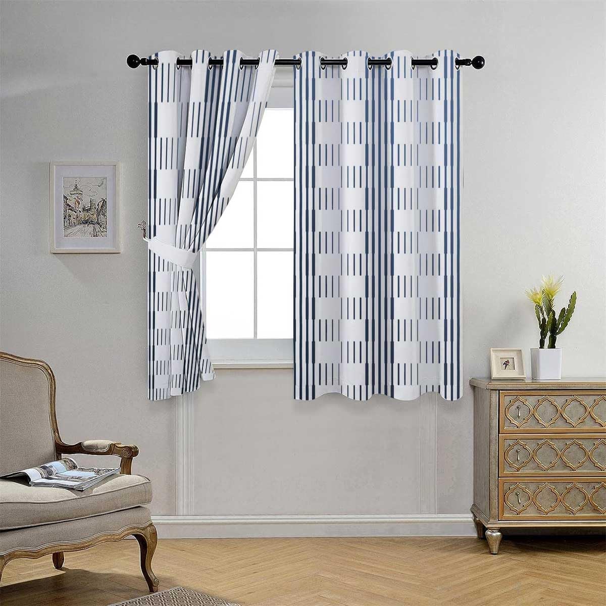 Cortinas De Cocina Modernas Light Color Geometry Lattice Line Modern Divider Curtain for Room Separation Drapes 72Inch Width by 72Inch Length,2