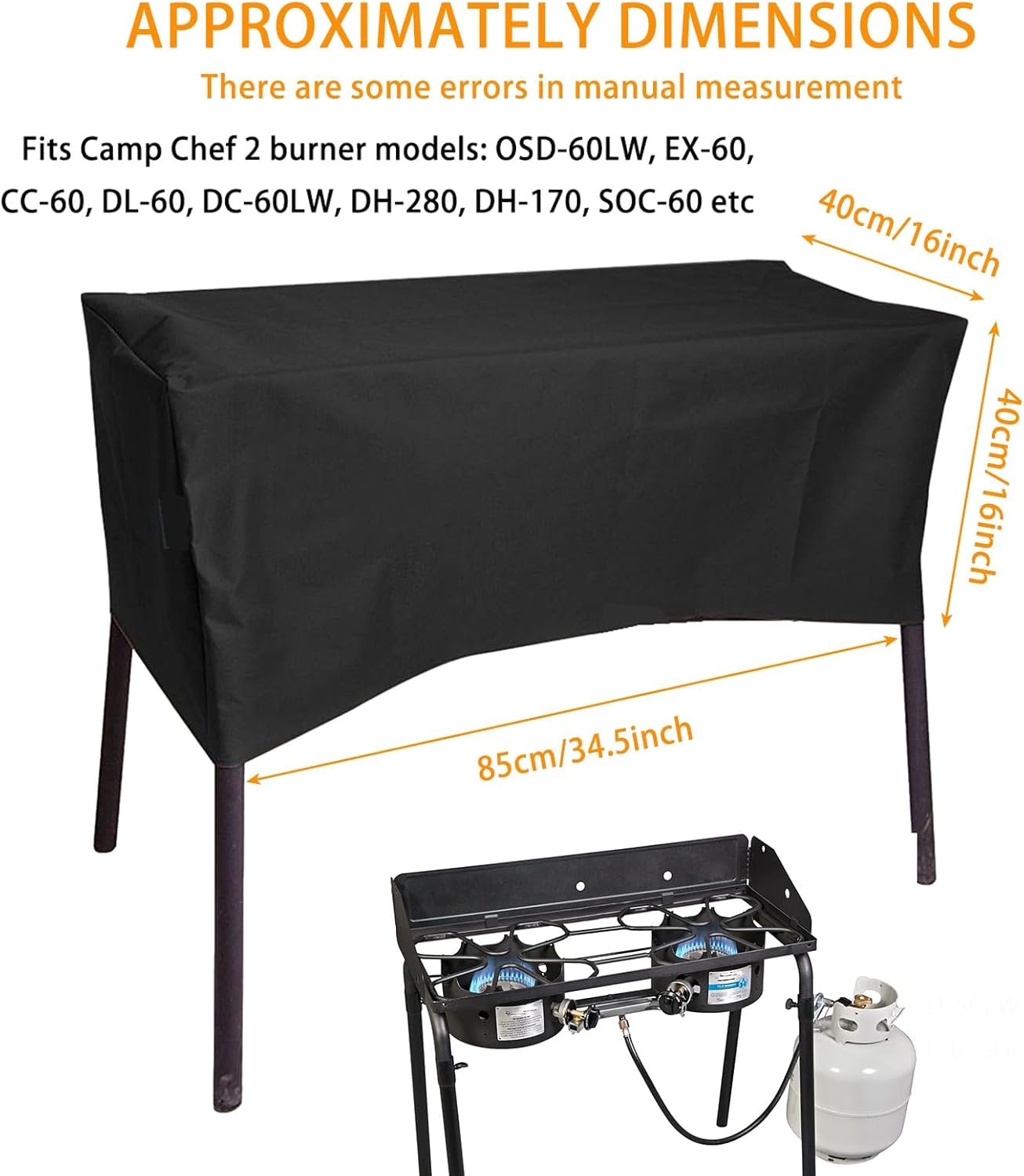 Cubierta de estufa para estufa Camp Chef de 2 quemadores, incluye los modelos EX60P, EX60LW, EX60PP, EX60B, EX280LW, EX170LW y Gas One B-5000