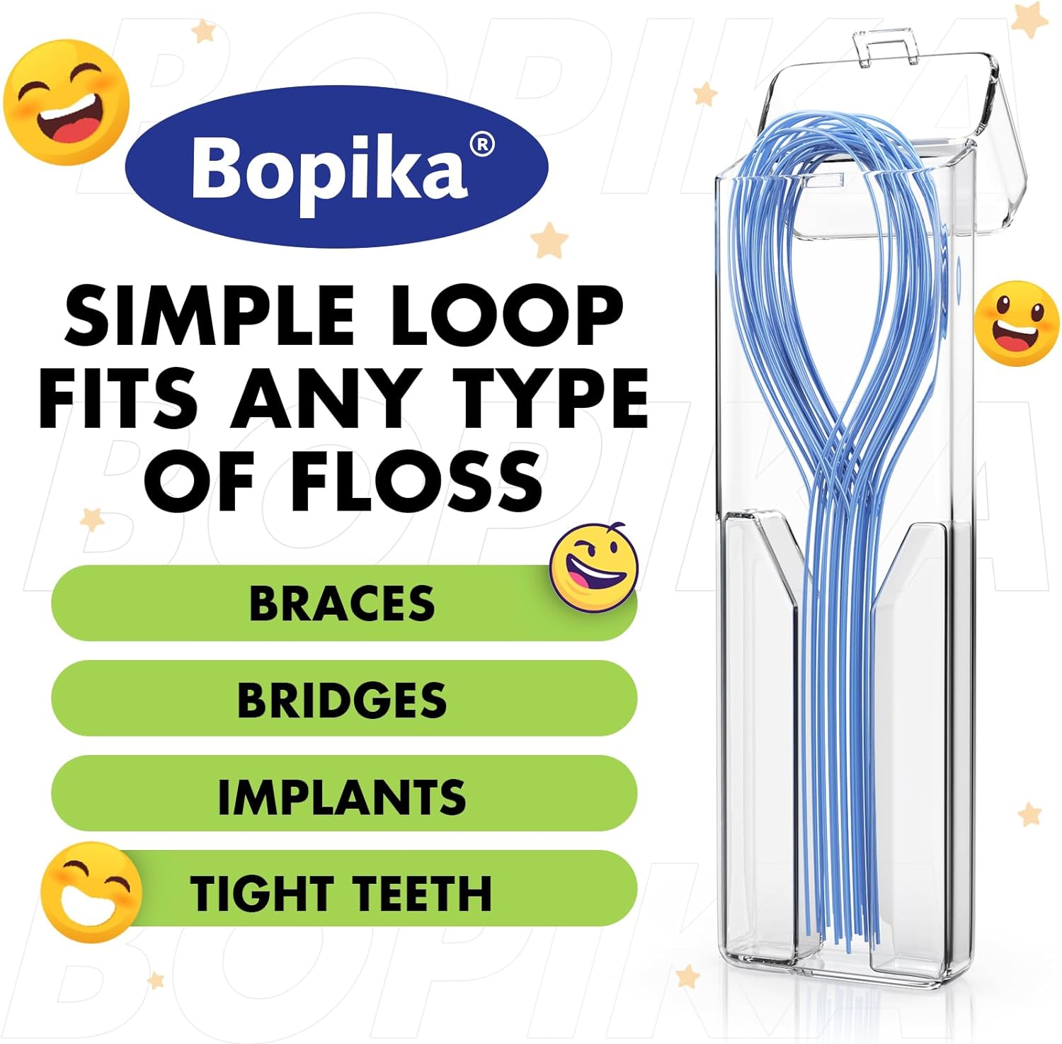 Bopika Enhebradores de hilo dental para frenos, puentes e implantes 100 unidades