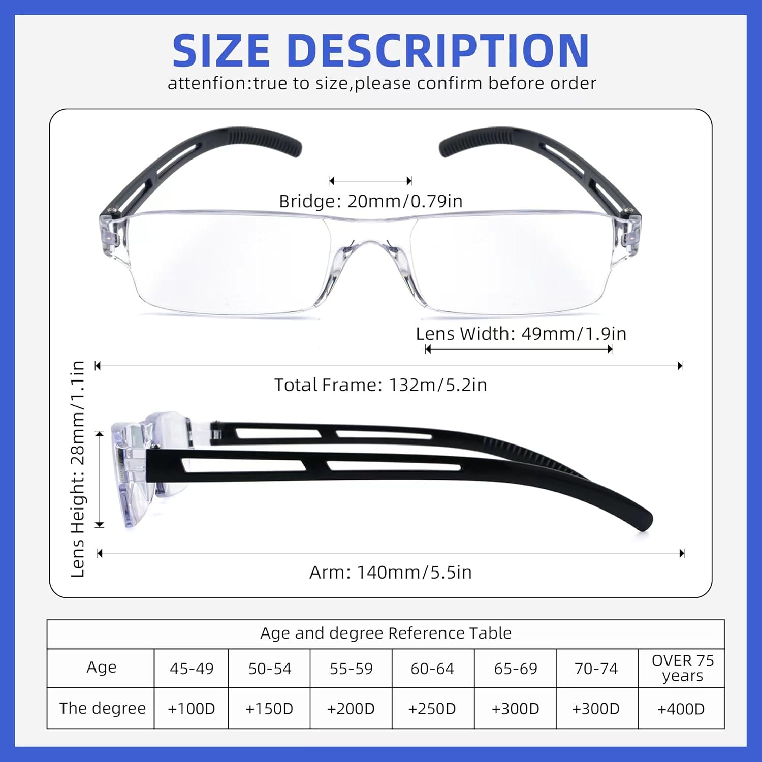 Paquete de 4 lentes de lectura sin marco, marcos transparentes de luz azul, ligeros para hombres y mujeres
