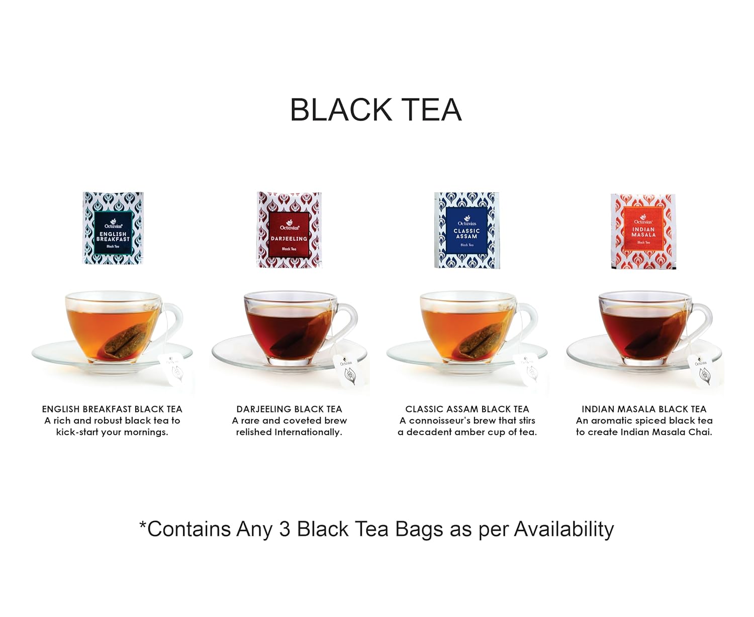 Octavius, Set de regalo surtido de muestras de té (3 sabores, 25 bolsas de té)  Paquete de muestra de té negro  Juego de regalo de té (paquete de 1)