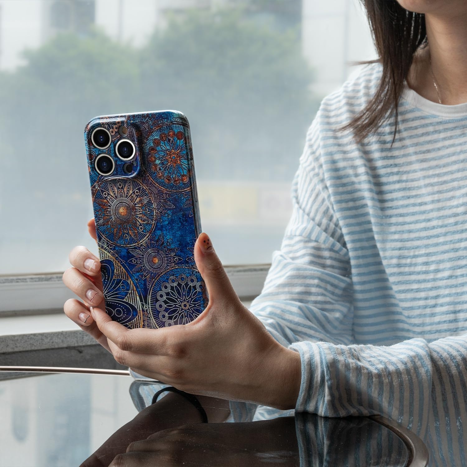 Funda de teléfono para iPhone 14 Pro Max, funda ligera de mandala bohemia para PC, protección contra caídas, funda bohemia para teléfono, soporte
