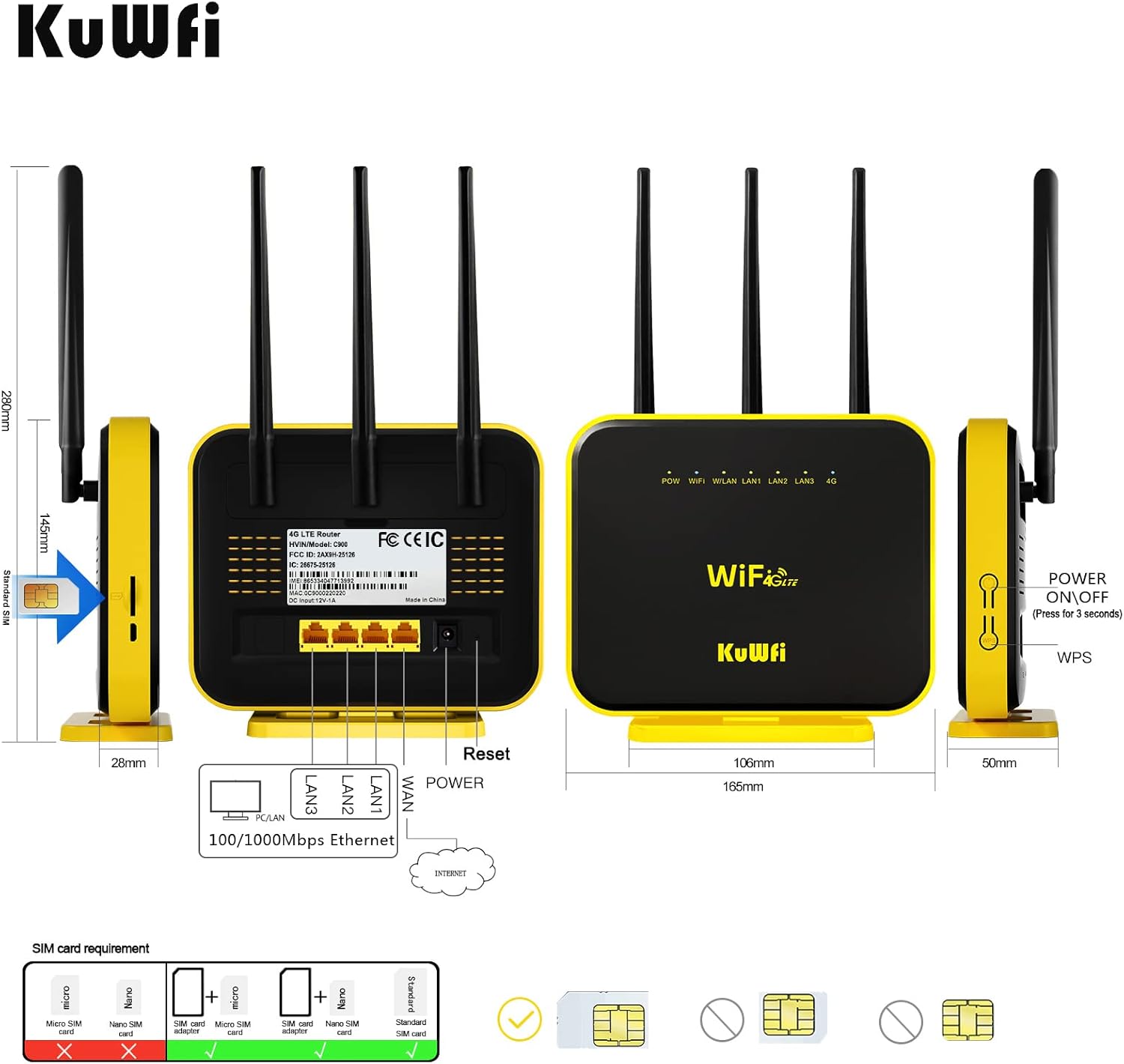 KuWFi Router 4G LTE Cat12 1200Mbps Dual Band Gigabit WiFi Celular Cloud SIM Router Antena externa con datos de 2 GB de largo alcance inalámbrico LTE