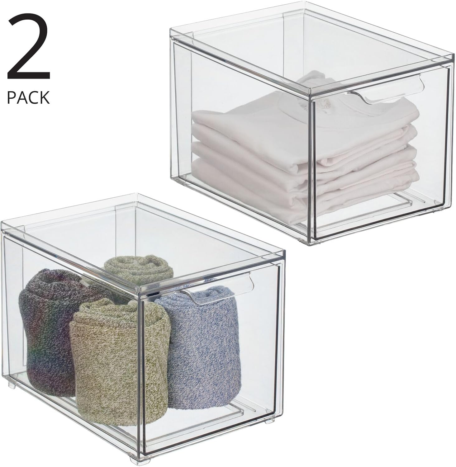 mDesign Contenedor organizador de armario de plástico con cajón extraíble, almacenamiento delgado y apilable para armario, organización para