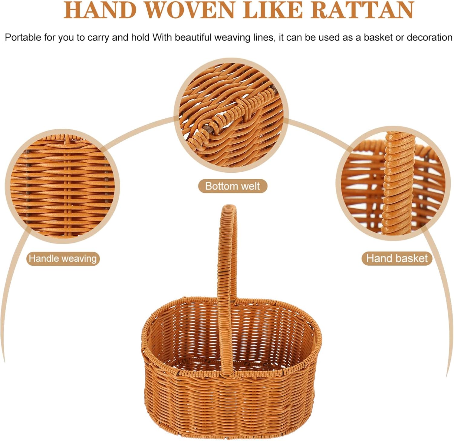 UPKOCH Cesta de picnic, cesta de almacenamiento, cesta de frutas, cesta decorativa para flores, cesta tejida a mano, cesta de comestibles de mano,