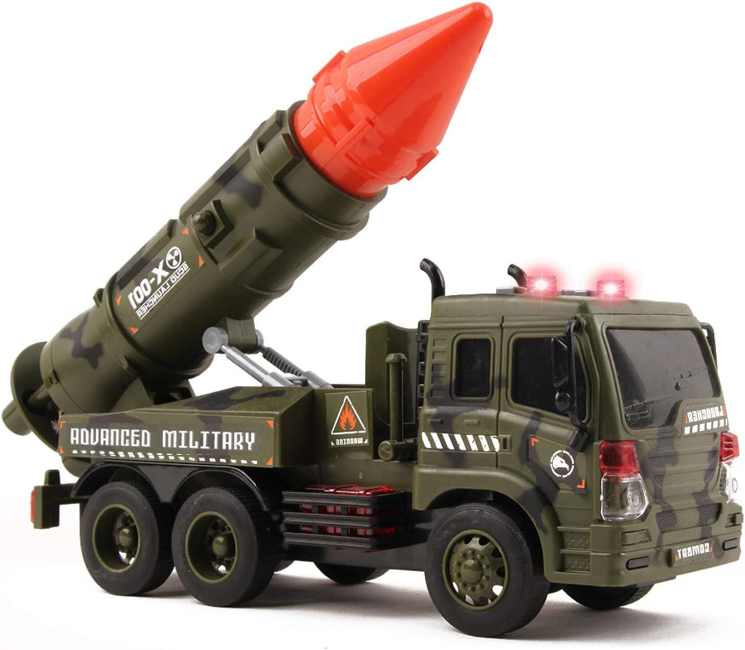 Camión lanzador militar, combatiente alimentado por fricción con luces, sonidos y misiles de tracción para niños, vehículo portador del ejército,