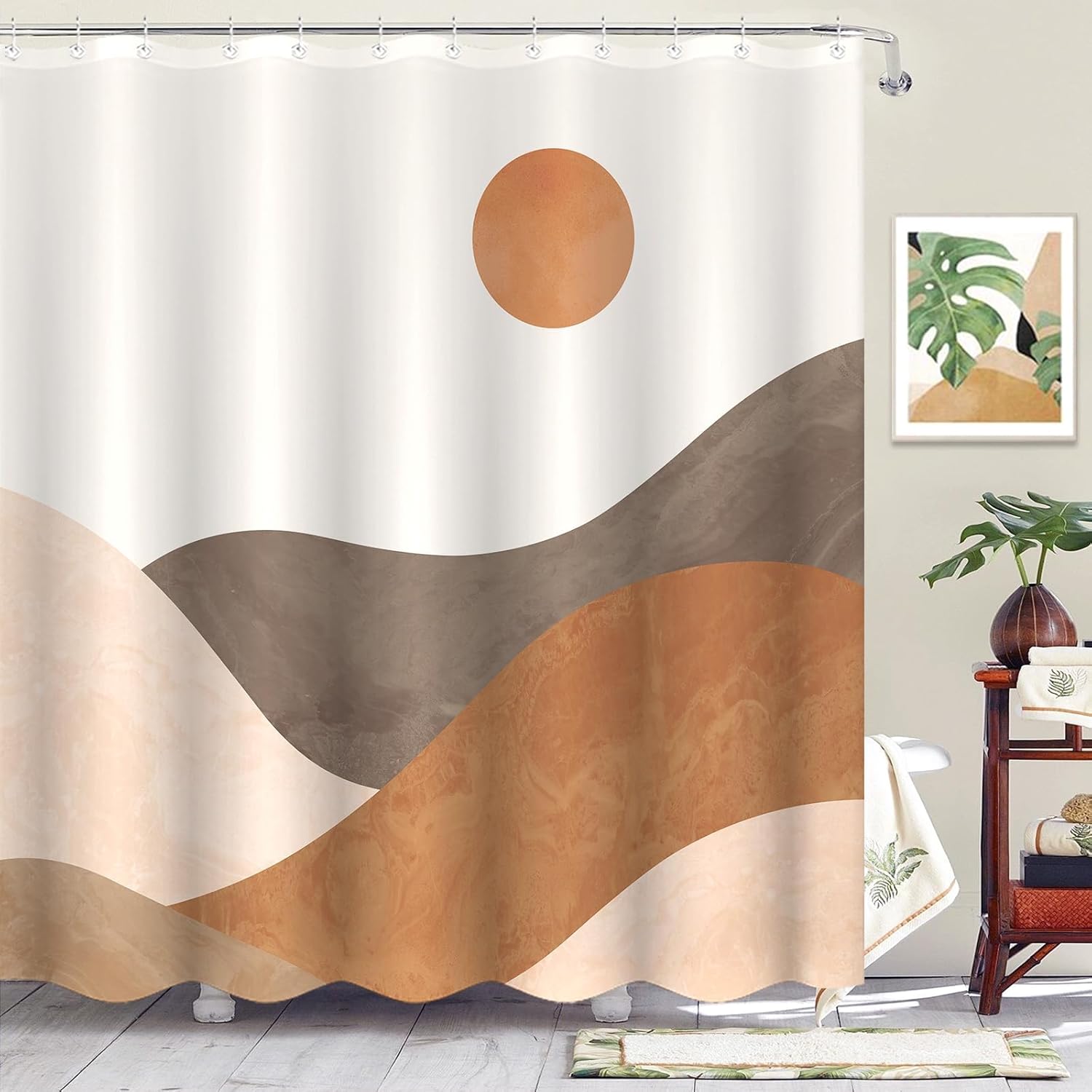 Lifezilla Juego de cortina de ducha bohemia de tela impermeable con 12 ganchos (72.00 x 72.00 pulgadas, naranja)