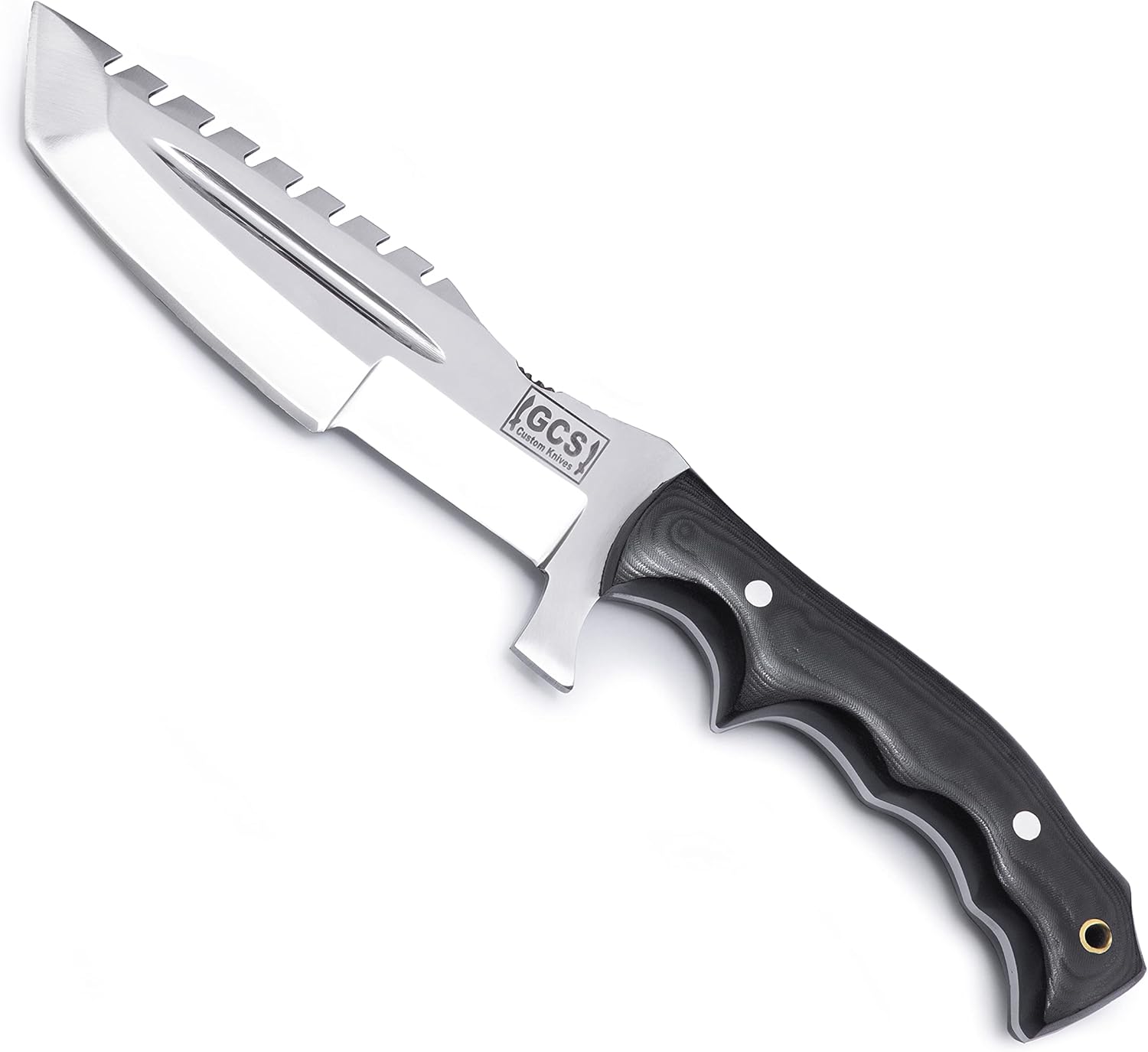GCS – Cuchillo de caza hecho a mano D2, cuchillo de caza de acero G10, cuchillo de hoja fija, mano derecha, Scout, llevar funda de piel de búfalo y