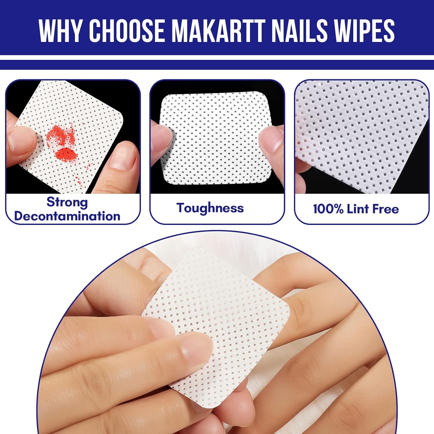 Makartt Lint Free Nail Wipes, 500Pcs Gel Nail Polish Remover Wipes, Super Absorbent Soft Nail Polish Remover Pads, Cleaning Wipes for Nails Glue,