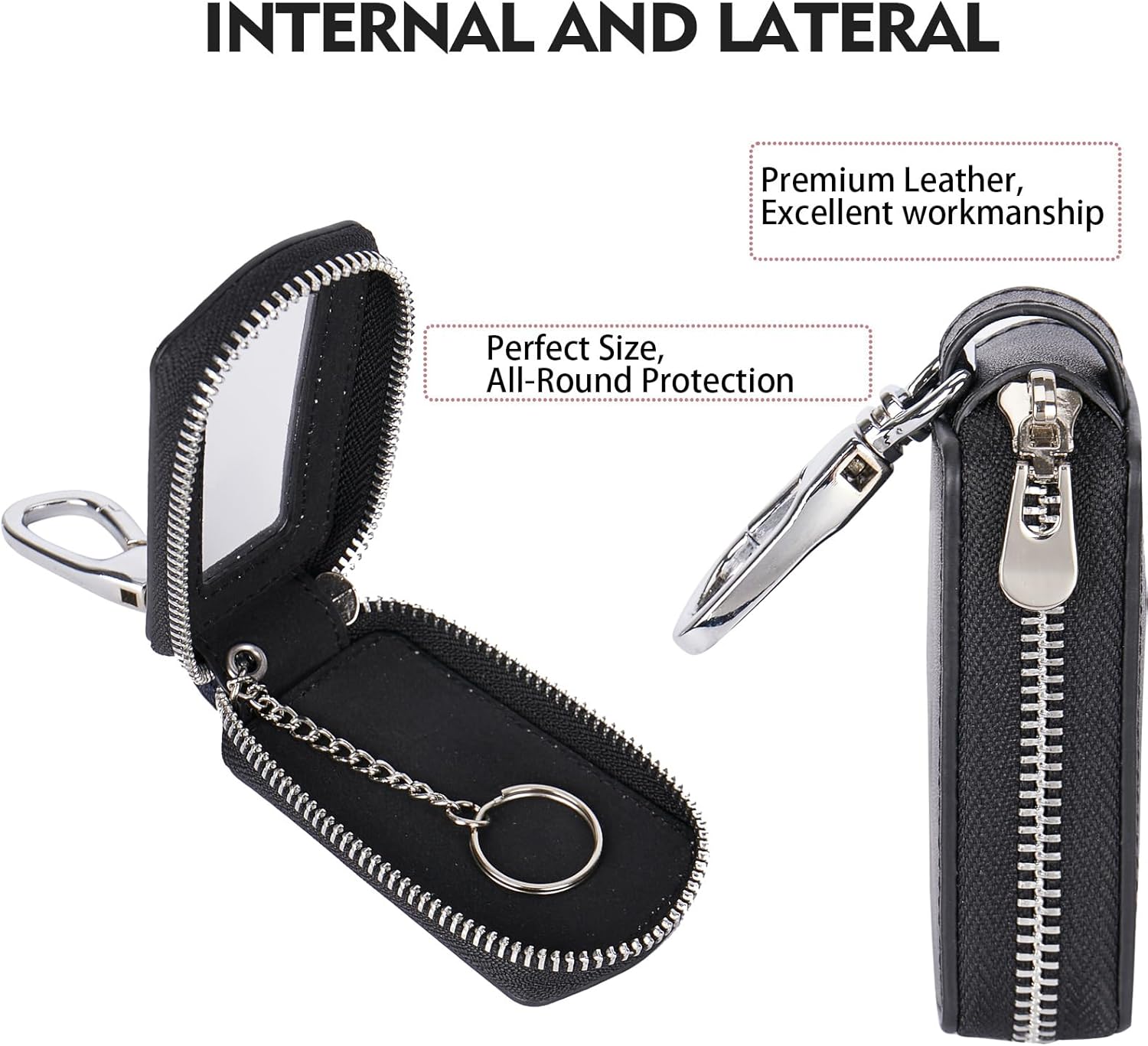 Funda universal para llavero de automóvil de alta calidad, funda de cuero para llavero, protector de llavero, soporte para llavero remoto (PW-negro)