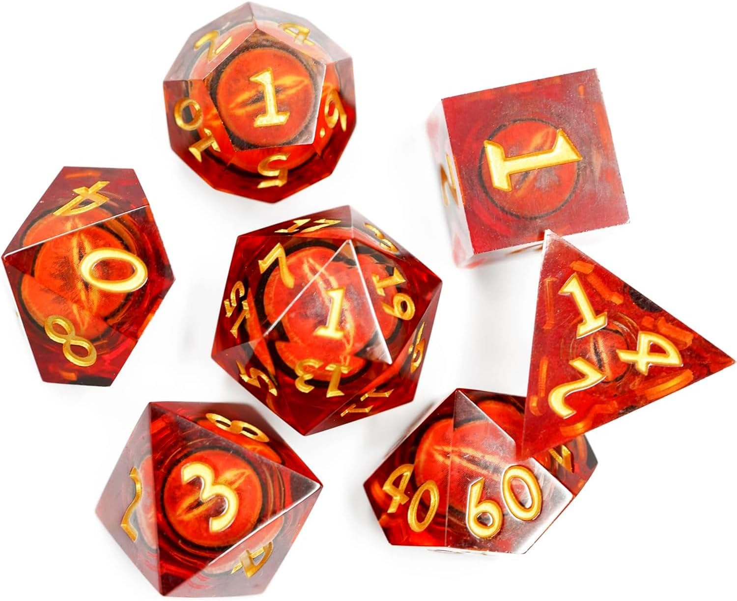 DND – Juego de dados Dungeons and Dragons, 7 piezas con núcleo líquido, dados de resina de borde afilado D&D Dungeons and Dragons con caja de