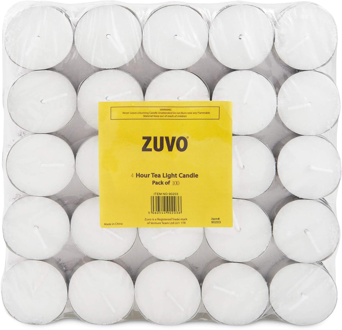 Zuvo Velas de té de 4 horas de combustión (paquete de 100) – Luces T blancas – Velas sin humo y sin perfume hechas en Europa 1.5 x 0.9 in – 4 horas –