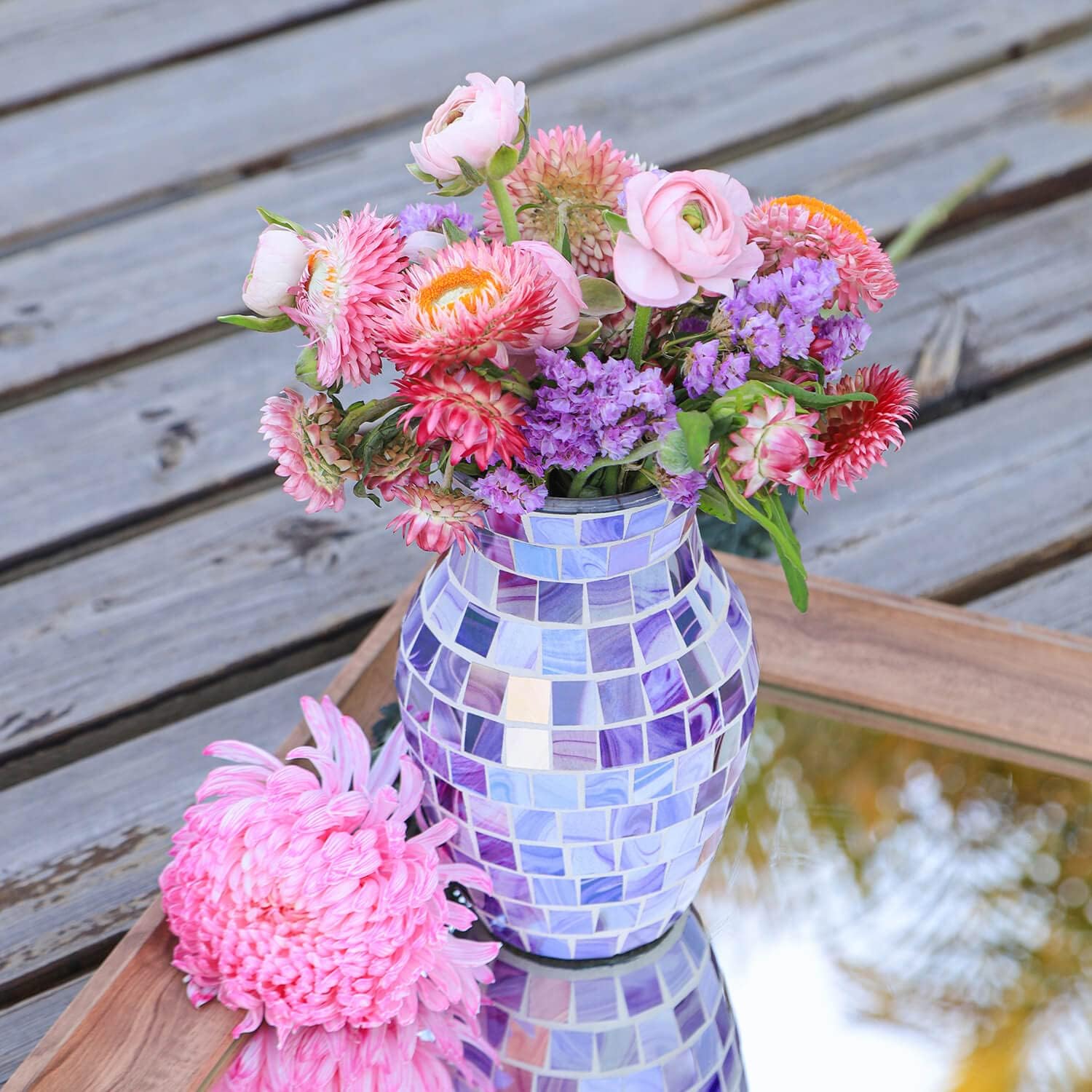 Florero morado para flores, jarrones de vidrio de mosaico lavanda para flores secas, jarrones modernos hechos a mano para decoración del hogar,