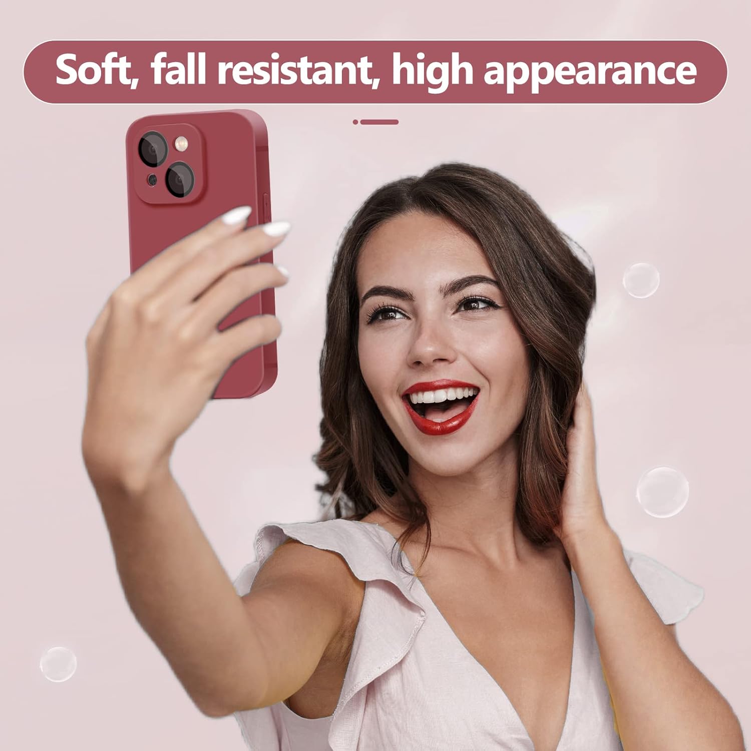 YZR Funda de silicona compatible con iPhone 13 (6.1 pulgadas 2021), con protección de cámara, funda de silicona líquida para teléfono (rojo espino)