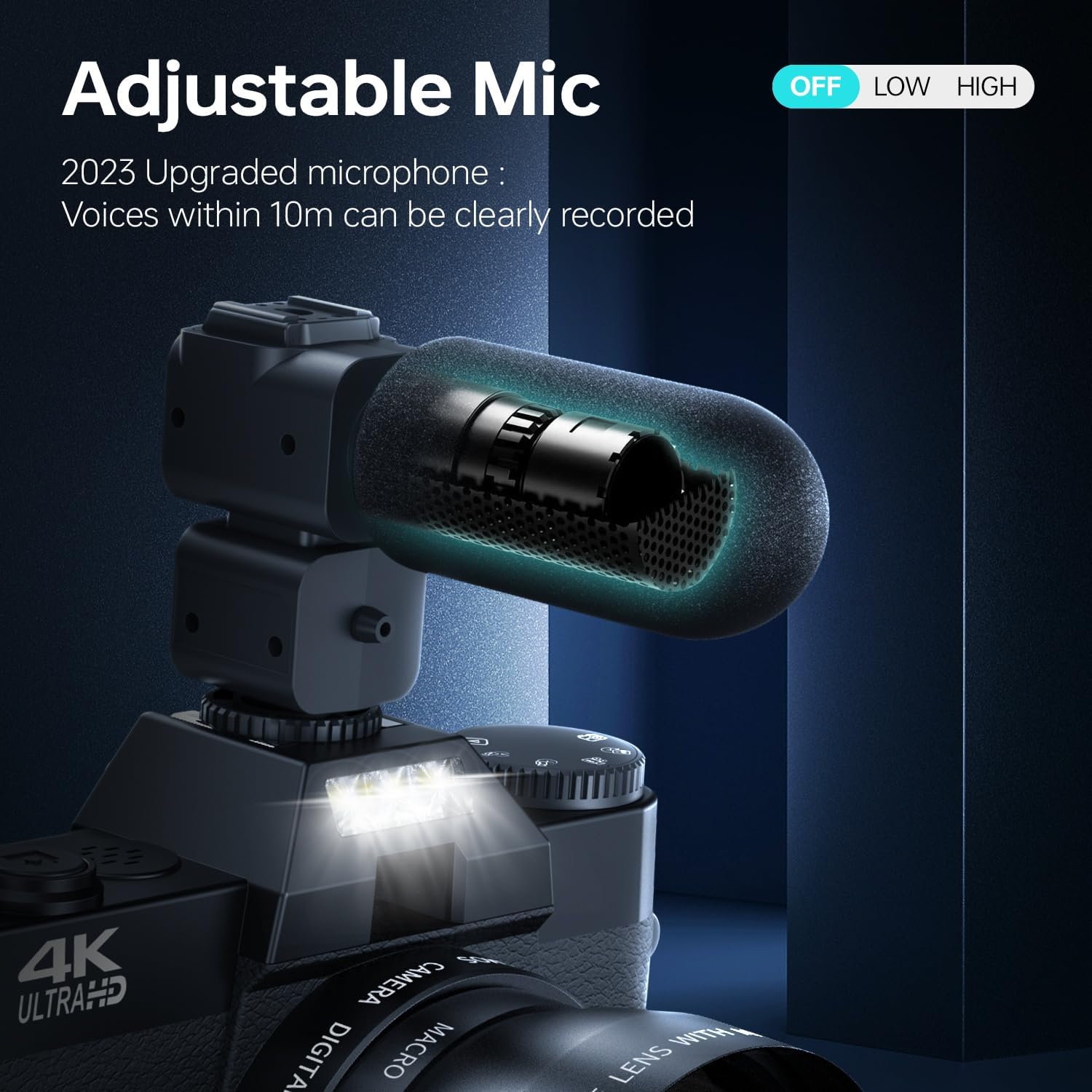 Cámara digital 4K para fotografía con micrófono externo ajustable, cámara de vlogging de 48MP para YouTube y video, gran angular de 2.047 in y lente