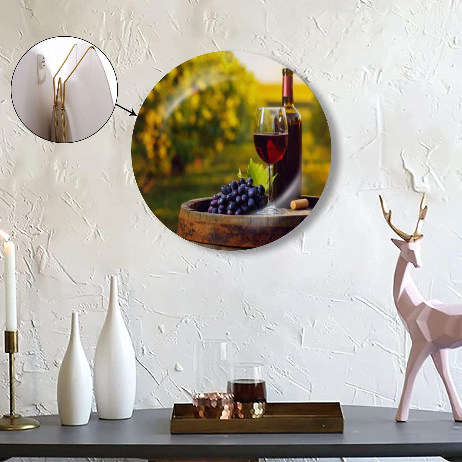 Placa de cerámica para colgar en la pared, copa de vino tinto, uva, barril de madera, pintura de viñedo, placa decorativa, plato de porcelana para