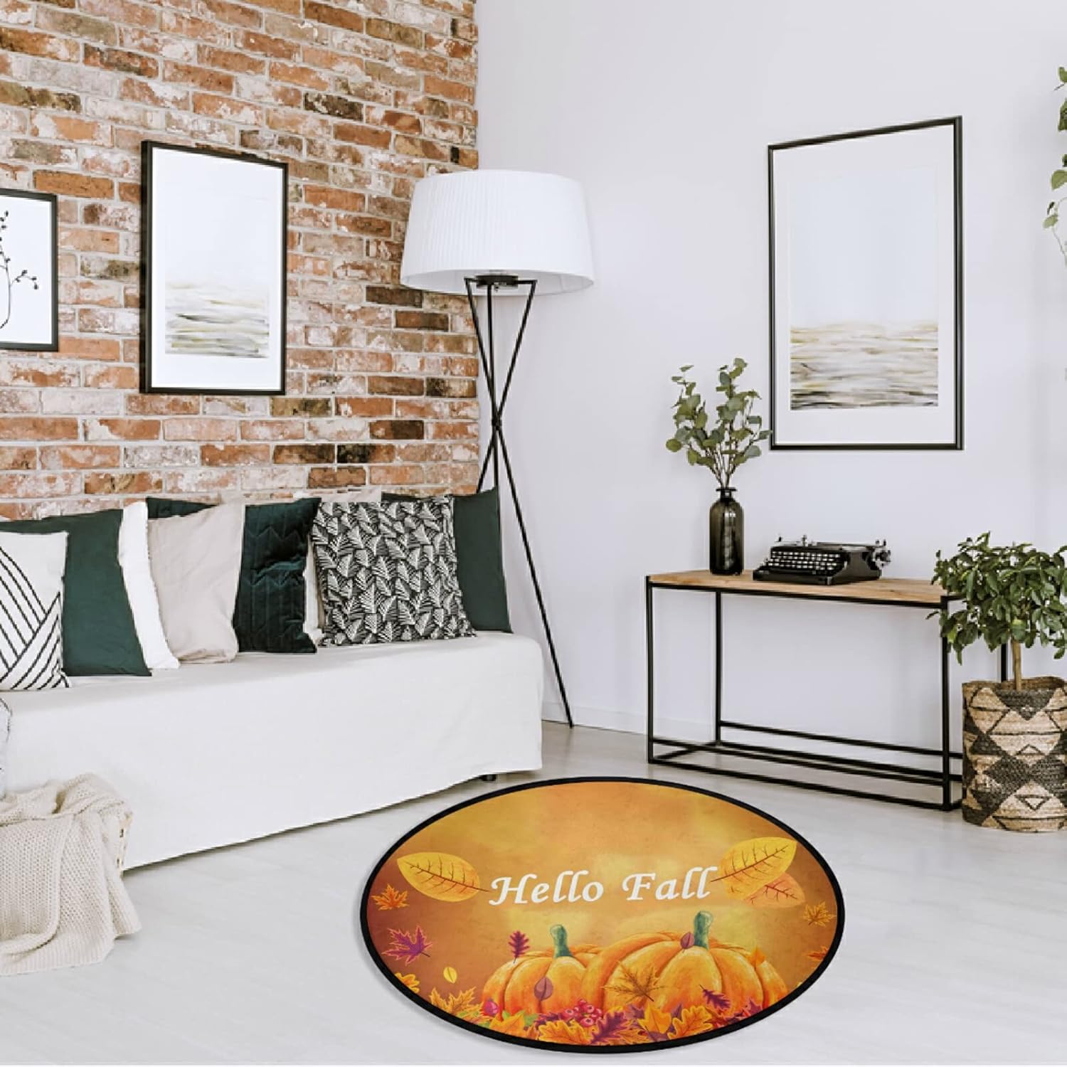 Felpudo redondo con diseño de calabaza con diseño de hojas de arce y Acción de Gracias, antideslizante, tapete de yoga para entrada, dormitorio,