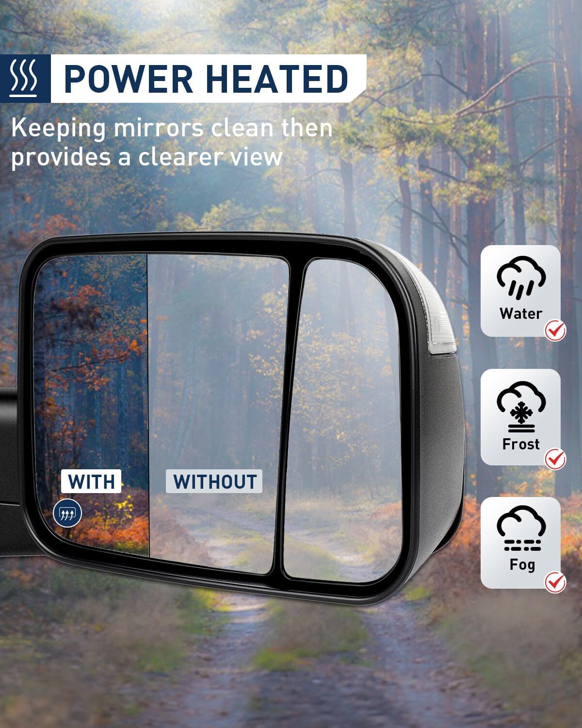 ECCPP, espejos de remolque del lado del pasajero y conductor eléctricos térmicos para 2009-15 Ram 1500 Pickup, par de espejos laterales con luces de