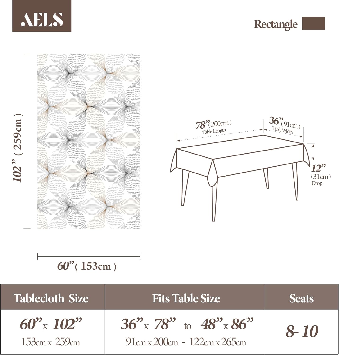 AELS Mantel de tela con revestimiento de vinilo de 60 x 102 pulgadas, impermeable, a prueba de aceite, resistente a las manchas, lavable, impreso,