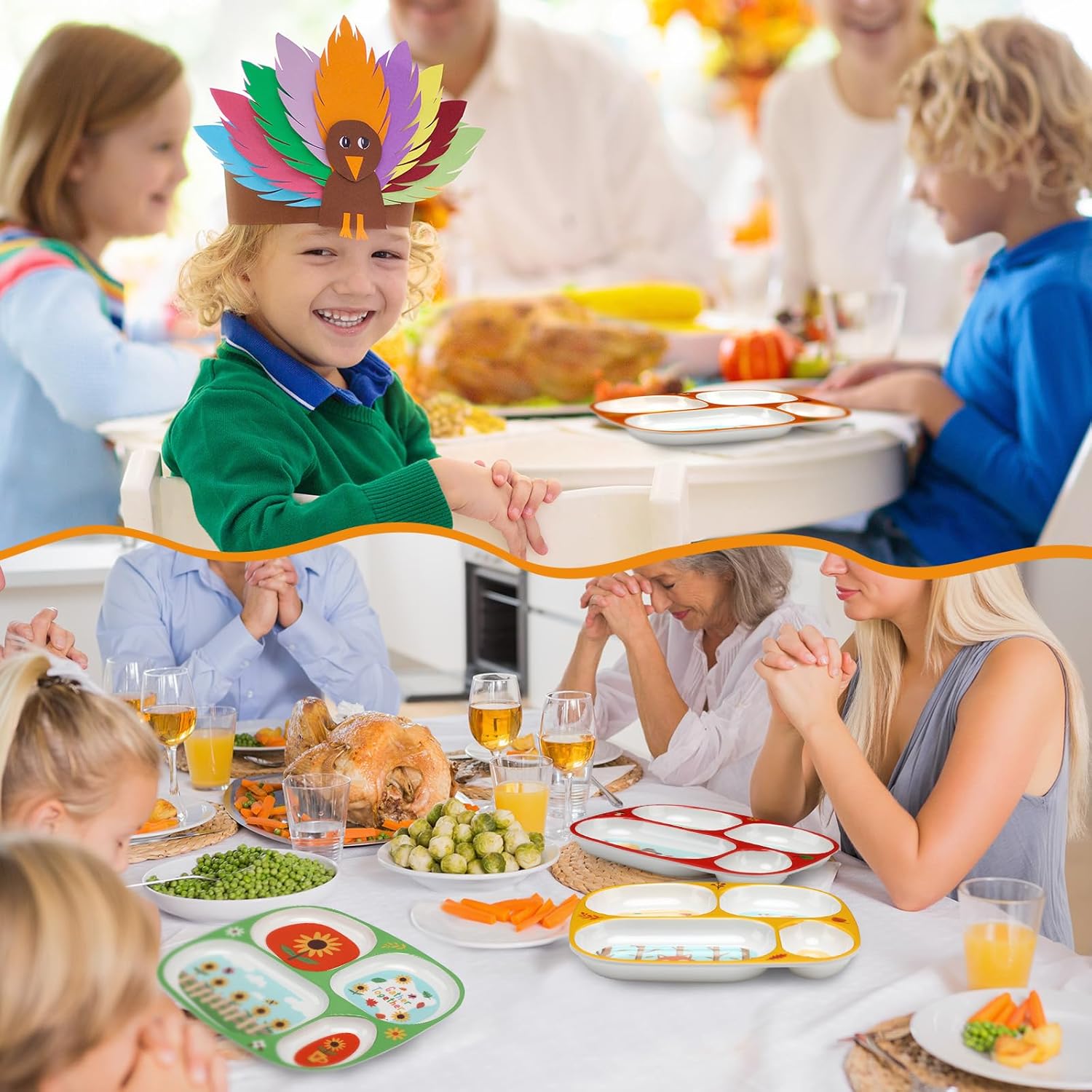 Suttmin Juego de 8 platos divididos de otoño para niños, platos divididos de otoño para niños, platos de plástico a granel con temática de Acción de