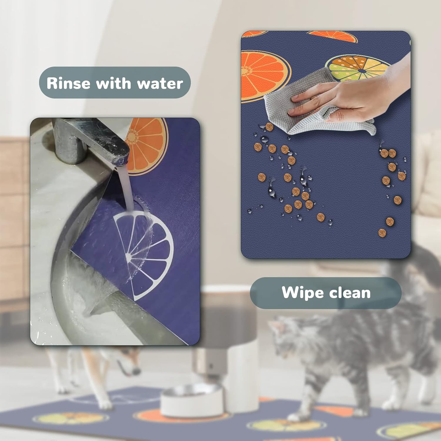 Tapete de comida para gatos tapete antideslizante e impermeable de 16.5 x 28 pulgadas para comida y agua, evita derrames de alimentos y suciedad en