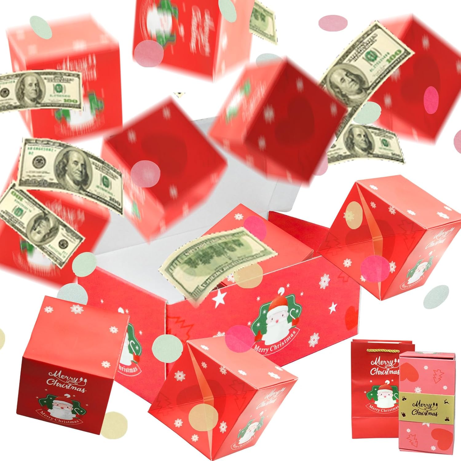 Caja de regalo sorpresa explosión para dinero, caja sorpresa de Feliz Navidad, caja de regalo, caja de explosión con confeti, cajas de Navidad, caja