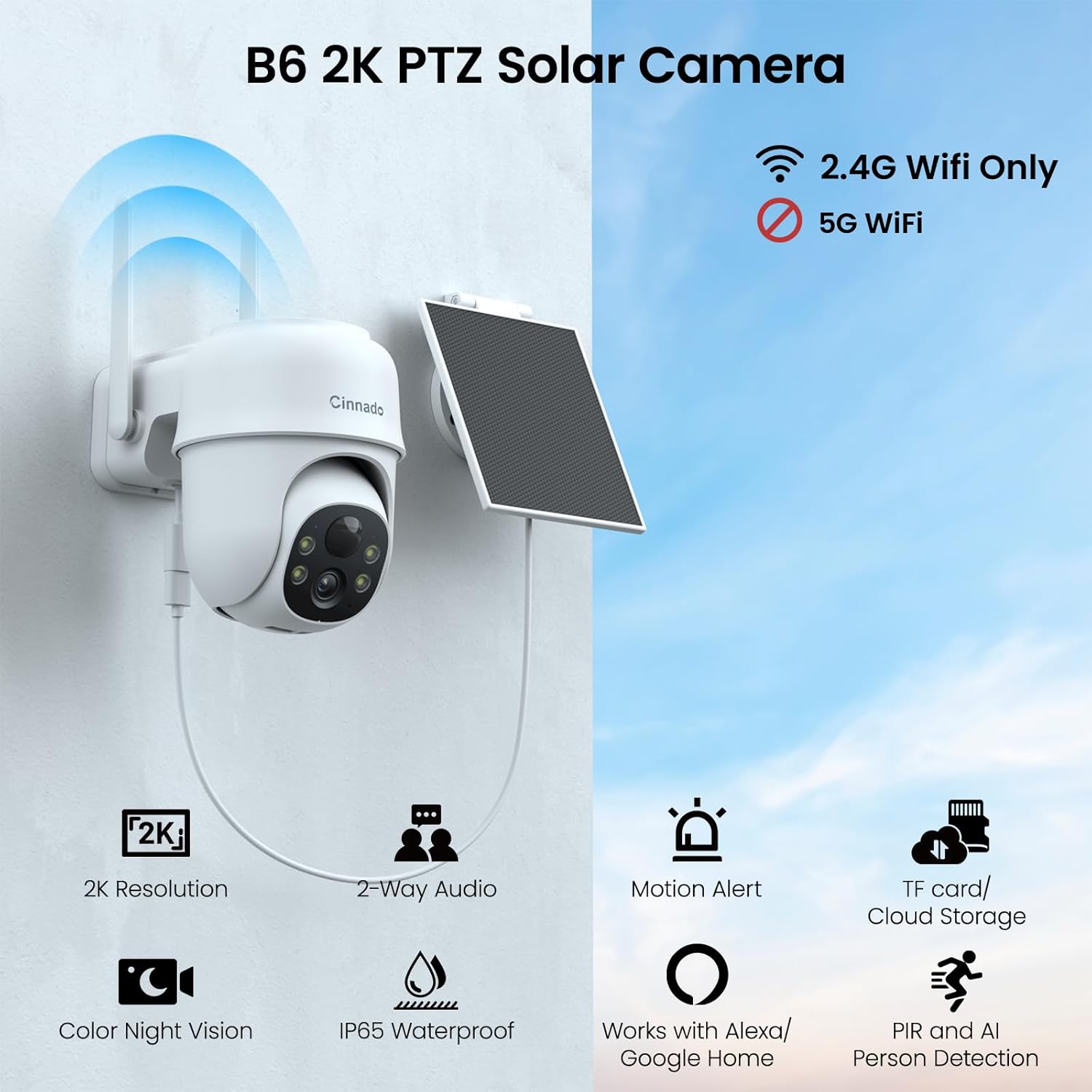Cámaras de seguridad inalámbricas para exteriores, cámaras 2K para seguridad en el hogar, energía solar, WiFi de 2.4 G, visión nocturna a color de